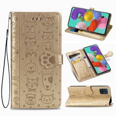 Peňaženkové kožené puzdro ANIMALS na Samsung Galaxy A51 5G - Zlatá