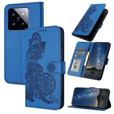 Peňaženkové kožené puzdro Datura na Xiaomi 14 Pro - Modrá