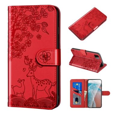 Peňaženkové kožené puzdro DEER na Samsung Galaxy A22 5G - Červená