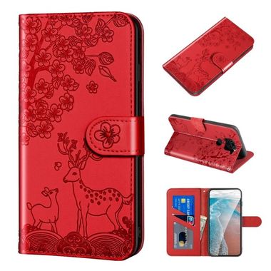 Peňaženkové kožené puzdro DEER na Xiaomi Redmi Note 9 - Červená