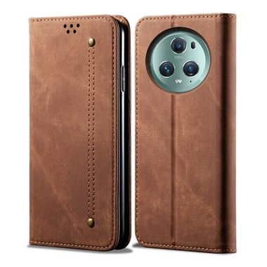 Peňaženkové kožené puzdro Denim na Honor Magic5 Pro - Hnedá