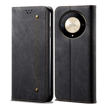 Peňaženkové kožené puzdro Denim na Honor Magic6 Lite - Čierna