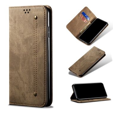 Peňaženkové kožené puzdro Denim na Samsung Galaxy A73 5G - Khaki