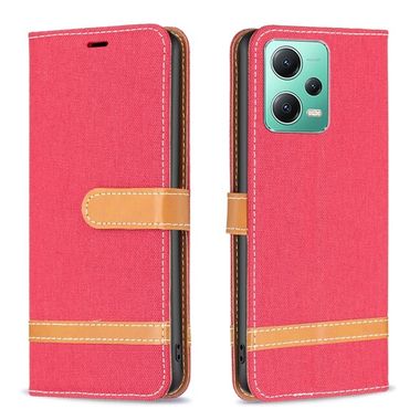 Peňaženkové kožené puzdro DENIM na Xiaomi Redmi Note 12 5G – Červená