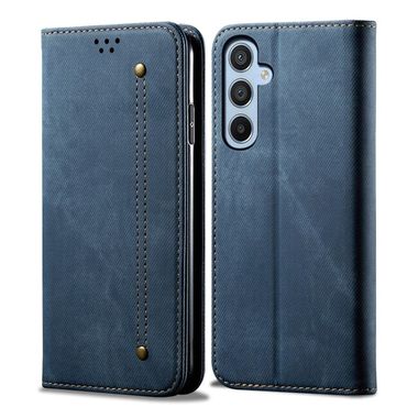 Peňaženkové kožené puzdro Denim Texture na Samsung Galaxy A05s - Modrá
