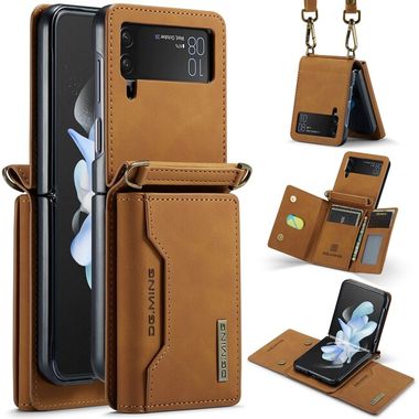 Peňaženkové kožené puzdro DG.MING M2 na Samsung Galaxy Z Flip4 - Hnedá