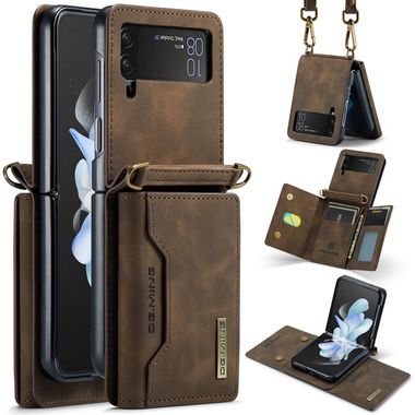 Peňaženkové kožené puzdro DG.MING M2 na Samsung Galaxy Z Flip4 - Kávová