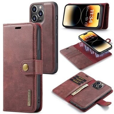 Peňaženkové kožené puzdro DG.MING na iPhone 15 Pro Max - Červená