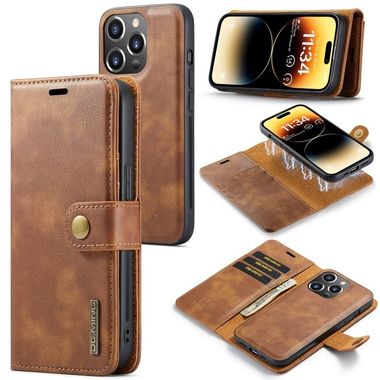 Peňaženkové kožené puzdro DG.MING na iPhone 15 Pro Max - Hnedá