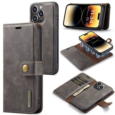Peňaženkové kožené puzdro DG.MING na iPhone 15 Pro Max - Šedá