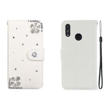 Peňaženkové kožené puzdro Diagonal Flower na Huawei P smart Z – Biela