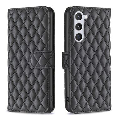 Peňaženkové kožené puzdro Diamond Lattice na Samsung Galaxy S24 5G - Čierna