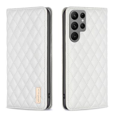 Peňaženkové kožené puzdro Diamond Lattice na Samsung Galaxy S24 Ultra 5G - Biela