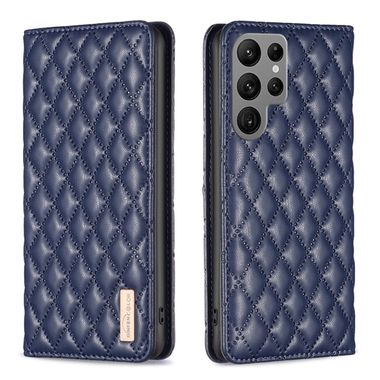 Peňaženkové kožené puzdro Diamond Lattice na Samsung Galaxy S24 Ultra 5G - Modrá