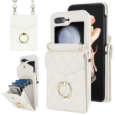 Peňaženkové kožené puzdro Diamond RFID na Samsung Galaxy Z Flip 5 - Biela