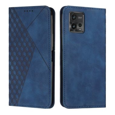 Peňaženkové kožené puzdro Diamond Pattern na Motorola Moto G72 - Modrá