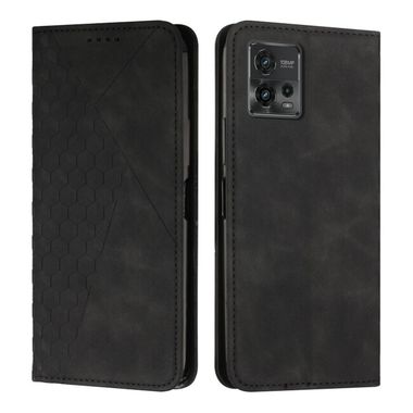 Peňaženkové kožené puzdro Diamond Pattern na Motorola Moto G72 - Čierna