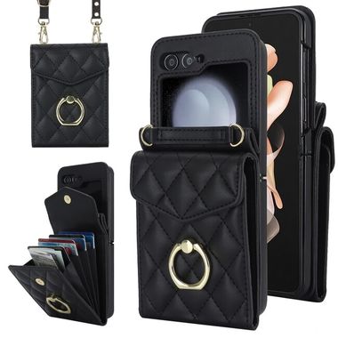Peňaženkové kožené puzdro Diamond RFID na Samsung Galaxy Z Flip 5 - Čierna