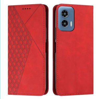 Peňaženkové kožené puzdro Diamond Splicing na Motorola Moto G34 5G - Červená