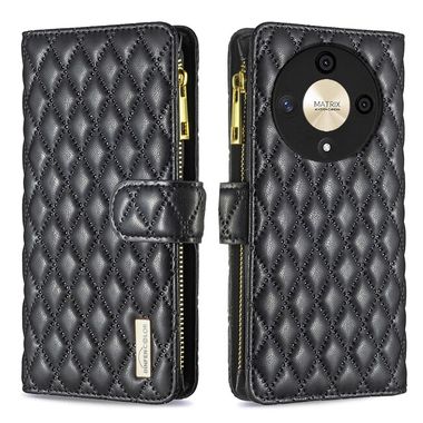 Peňaženkové kožené puzdro Diamond Zipper na Honor Magic6 Lite - Čierna