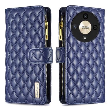 Peňaženkové kožené puzdro Diamond Zipper na Honor Magic6 Lite - Modrá