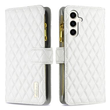 Peňaženkové kožené puzdro Diamond Zipper na Samsung Galaxy S23 FE - Biela