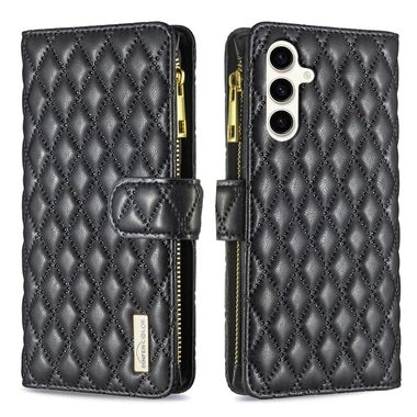 Peňaženkové kožené puzdro Diamond Zipper na Samsung Galaxy S23 FE - Čierna