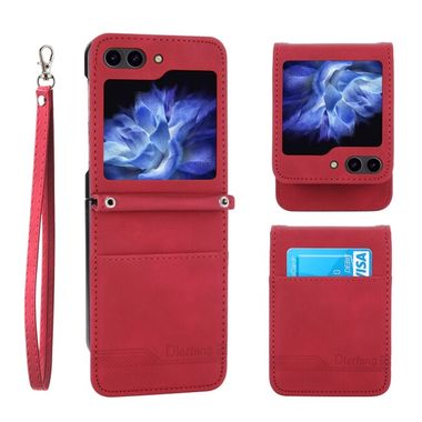 Peňaženkové kožené puzdro Dierfeng Dream na Samsung Galaxy Z Flip 5 - Červená