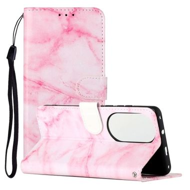 Peňaženkové kožené puzdro DRAWING na Huawei P50 - Pink Marble