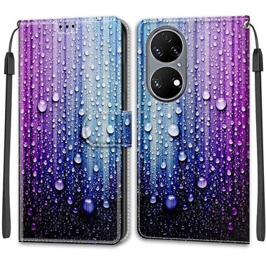 Peňaženkové kožené puzdro DRAWING na Huawei P50 - Purple Blue Water Drops