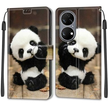 Peňaženkové kožené puzdro DRAWING na Huawei P50 - Wood Board Panda