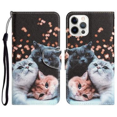 Peňaženkové kožené puzdro DRAWING na iPhone 14 Pro Max - 3 Cats