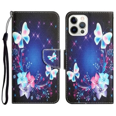 Peňaženkové kožené puzdro DRAWING na iPhone 14 Pro Max - Butterfly