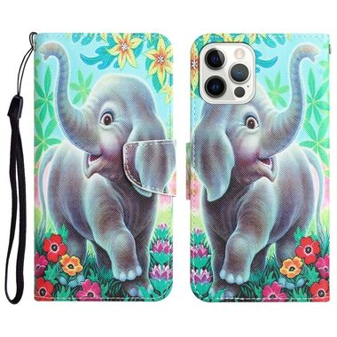 Peňaženkové kožené puzdro DRAWING na iPhone 14 Pro Max - Elephant