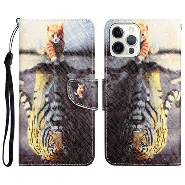 Peňaženkové kožené puzdro DRAWING na iPhone 14 Pro Max - Tiger