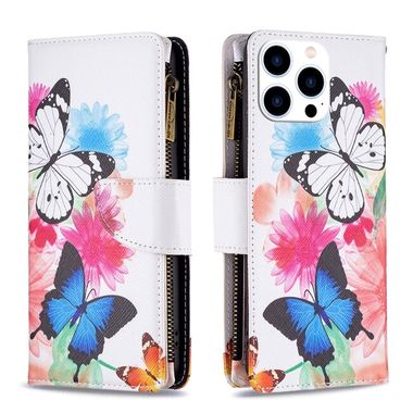 Peňaženkové kožené puzdro Drawing na iPhone 15 Pro - Two Butterflies