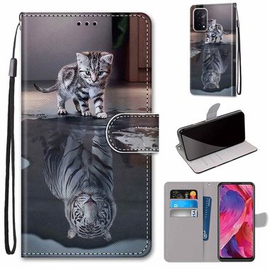 Peňaženkové kožené puzdro DRAWING na Oppo A54 5G - Cat Becomes Tiger