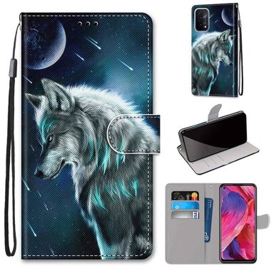 Peňaženkové kožené puzdro DRAWING na Oppo A54 5G - Pensive Wolf