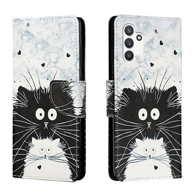 Peňaženkové kožené puzdro DRAWING na Samsung Galaxy A13 - Black White Cat