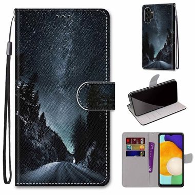 Peňaženkové kožené puzdro DRAWING na Samsung Galaxy A13 - Mountain Road Starry Sky