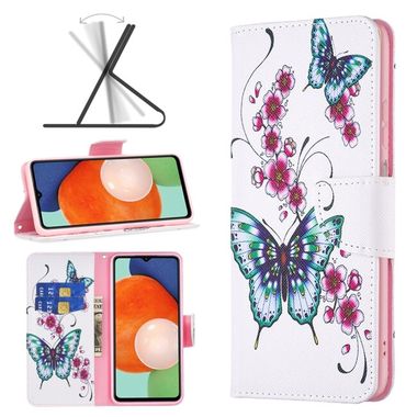 Peňaženkové kožené puzdro DRAWING na Samsung Galaxy A13 - Peach Blossom Butterfly
