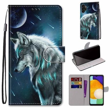 Peňaženkové kožené puzdro DRAWING na Samsung Galaxy A13 - Pensive Wolf