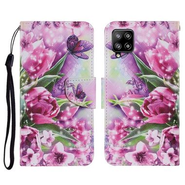 Peňaženkové kožené puzdro DRAWING na Samsung Galaxy A22 4G - Rose Butterfly