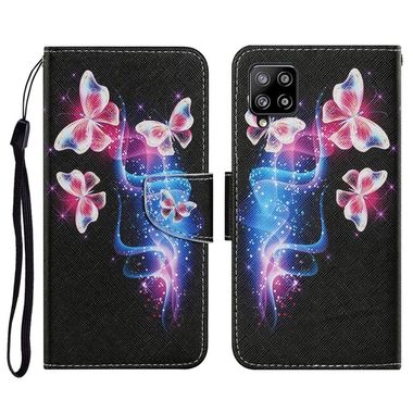 Peňaženkové kožené puzdro DRAWING na Samsung Galaxy A22 4G - Three Fluorescent Butterflies
