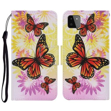 Peňaženkové kožené puzdro DRAWING na Samsung Galaxy A22 5G - Chrysanthemum Butterfly