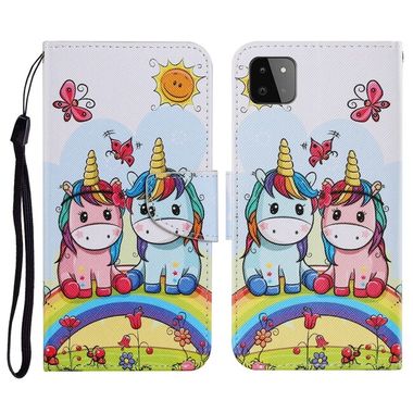 Peňaženkové kožené puzdro DRAWING na Samsung Galaxy A22 5G - Couple Unicorn