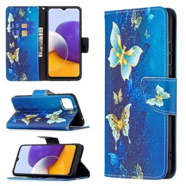 Peňaženkové kožené puzdro DRAWING na Samsung Galaxy A22 5G - Gold Butterflies