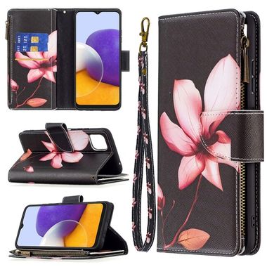 Peňaženkové kožené puzdro DRAWING na Samsung Galaxy A22 5G - Lotus
