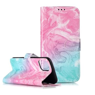 Peňaženkové kožené puzdro DRAWING na Samsung Galaxy A22 5G - Pink Green Marble
