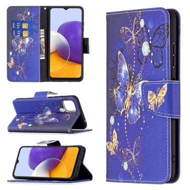 Peňaženkové kožené puzdro DRAWING na Samsung Galaxy A22 5G - Purple Butterflies